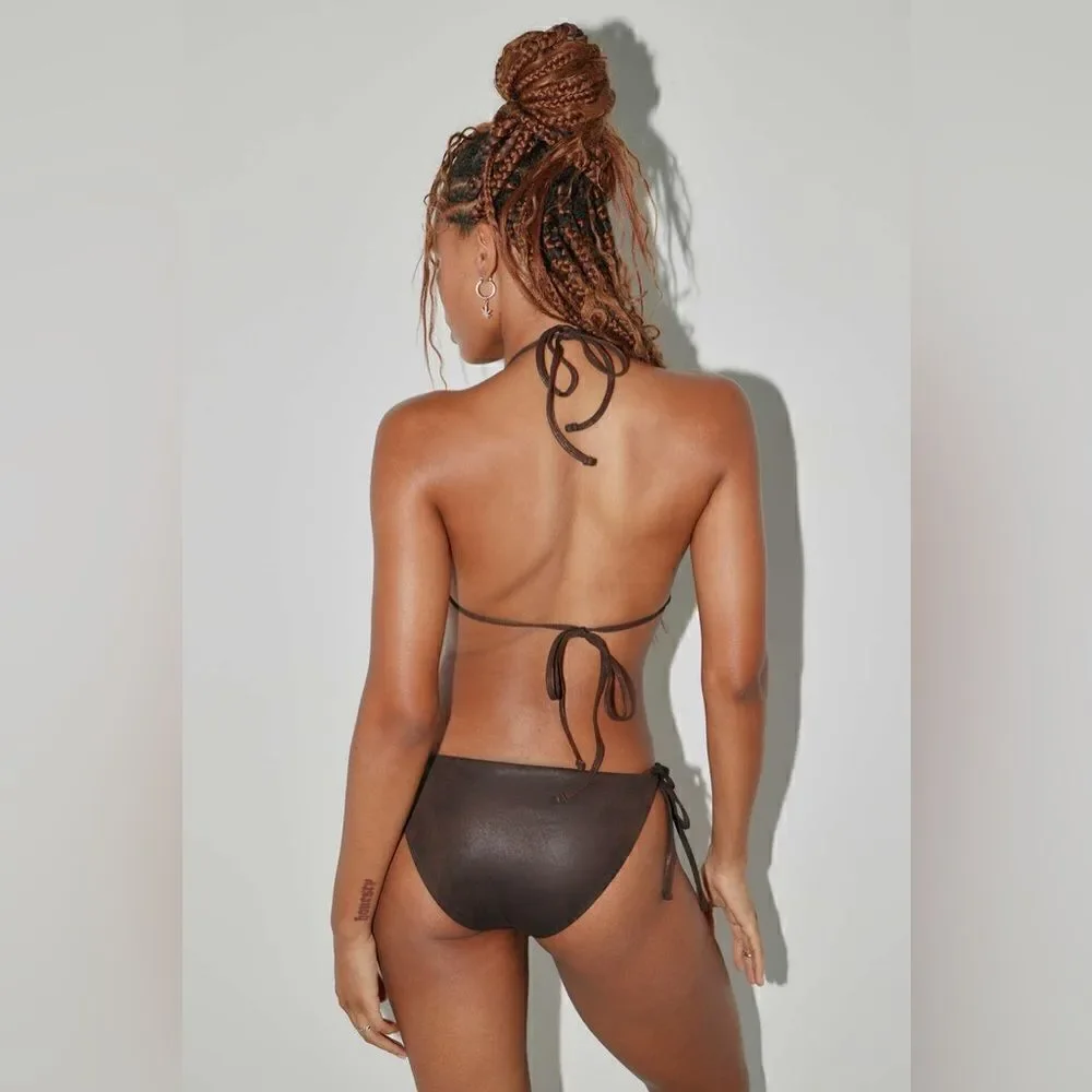 Frankie’s Bikinis - CELESTE LEATHER LOOK MONOKINI - SMALL- COCOA